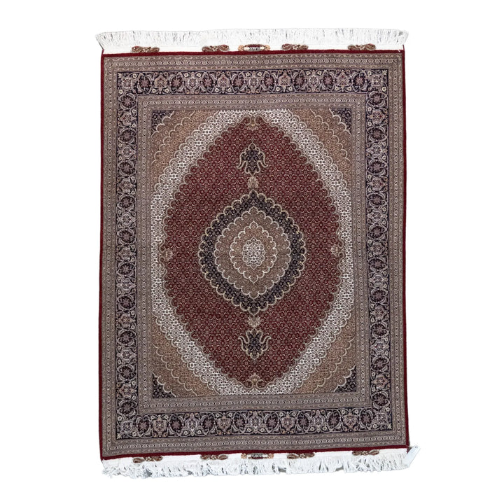 5' 0" x 6' 7" - RED AND NAVY TABRIZ FISH DESIGN PERSIAN RUG ( 152 x 200 CM )