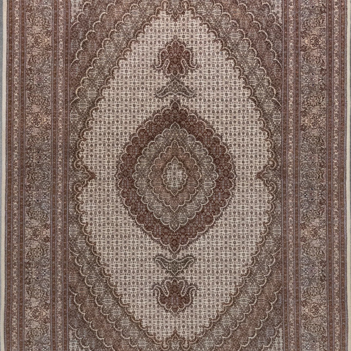 4' 11" x 7' 1" - BEIGE AND ROSE TABRIZ FISH DESIGN PERSIAN RUG ( 150 x 216 CM )