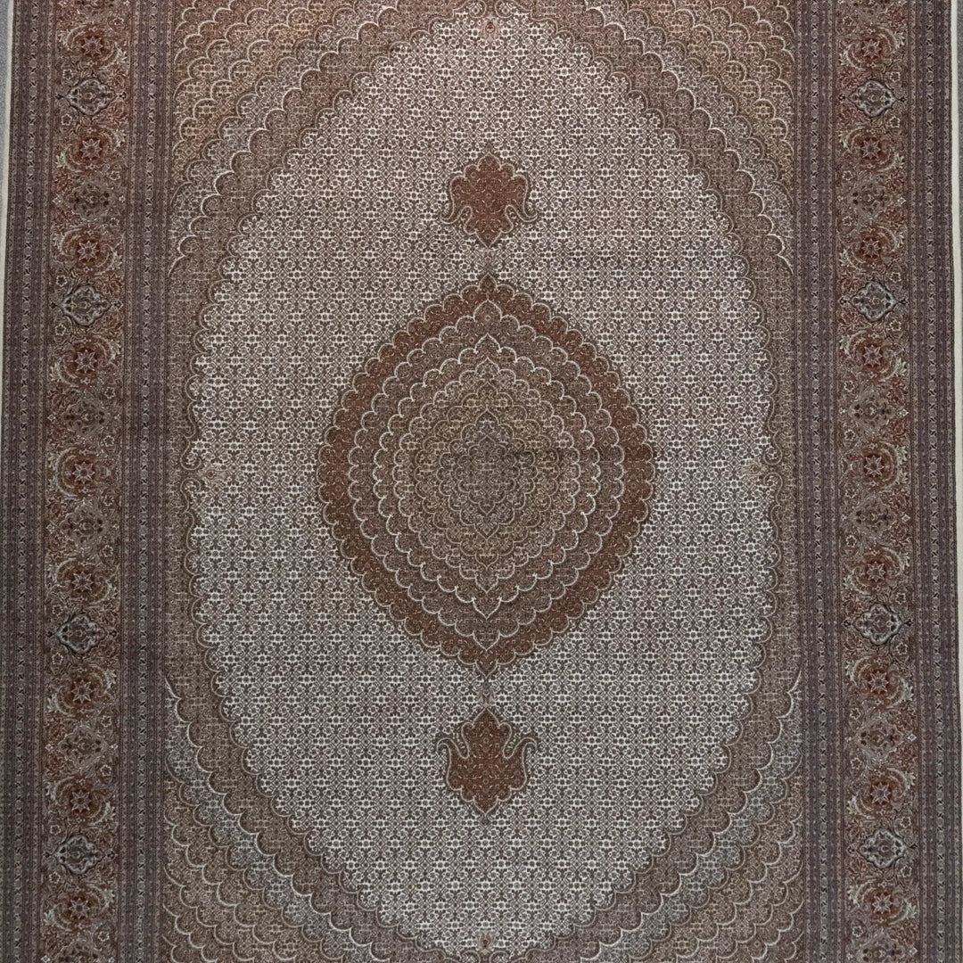 8' 3" x 11' 5" - BEIGE AND ROSE TABRIZ FISH DESIGN PERSIAN RUG ( 251 x 348 CM )