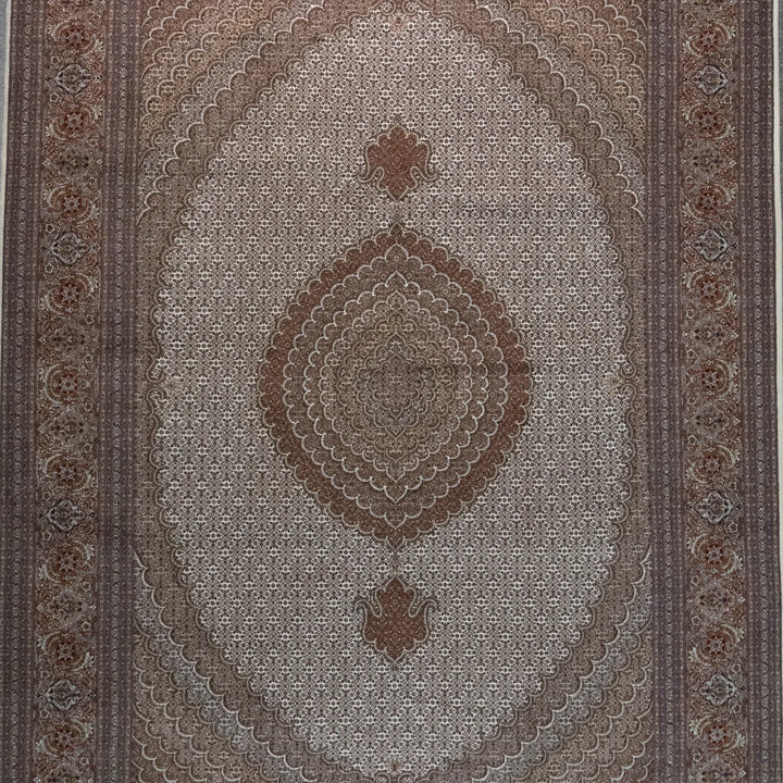 8' 3" x 11' 5" - BEIGE AND ROSE TABRIZ FISH DESIGN PERSIAN RUG ( 251 x 348 CM )