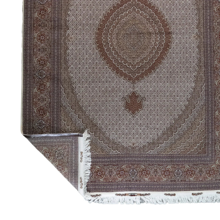 8' 3" x 11' 5" - BEIGE AND ROSE TABRIZ FISH DESIGN PERSIAN RUG ( 251 x 348 CM )