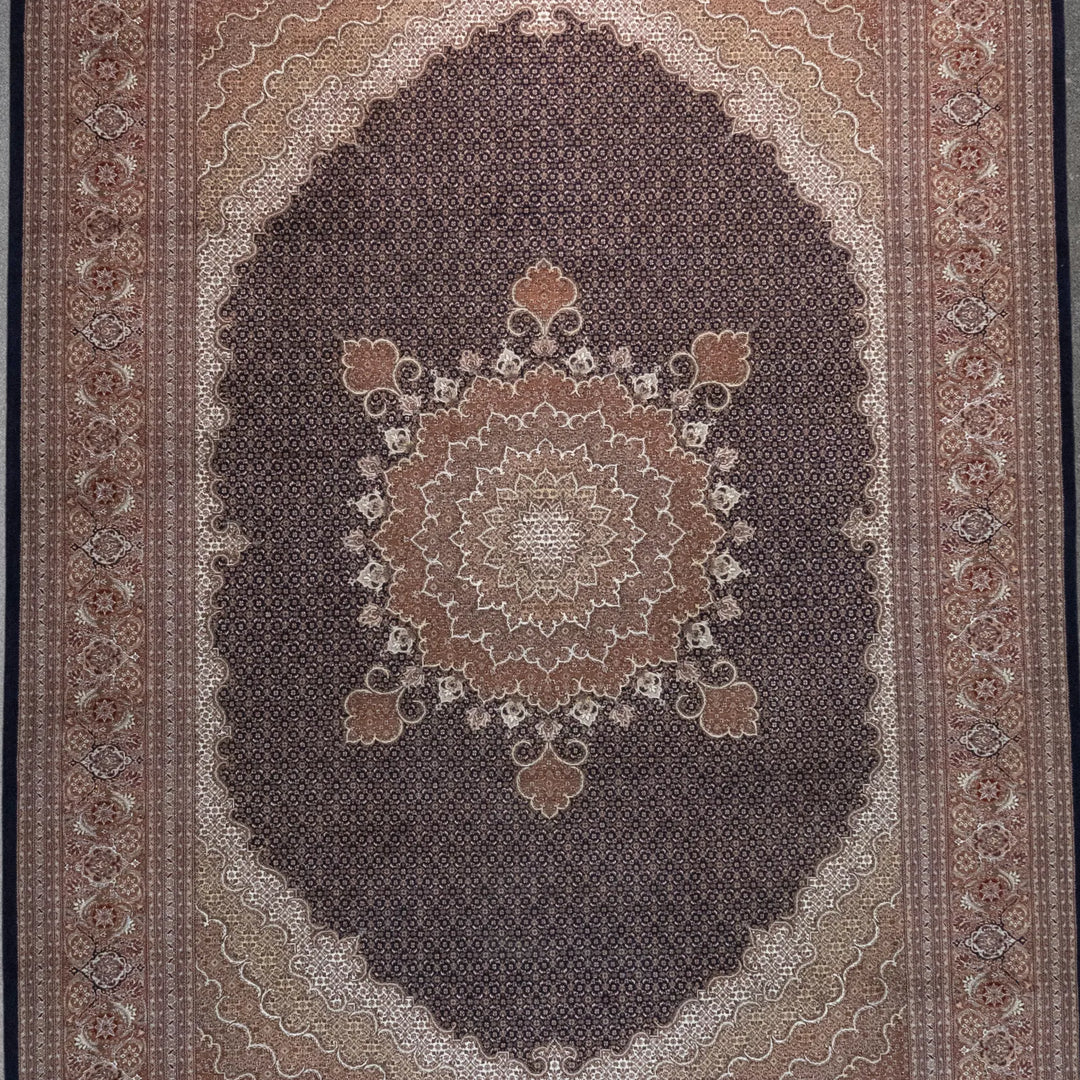 8' 4" x 11' 6" - NAVY AND ROSE TABRIZ FISH DESIGN PERSIAN RUG ( 254 x 350 CM )