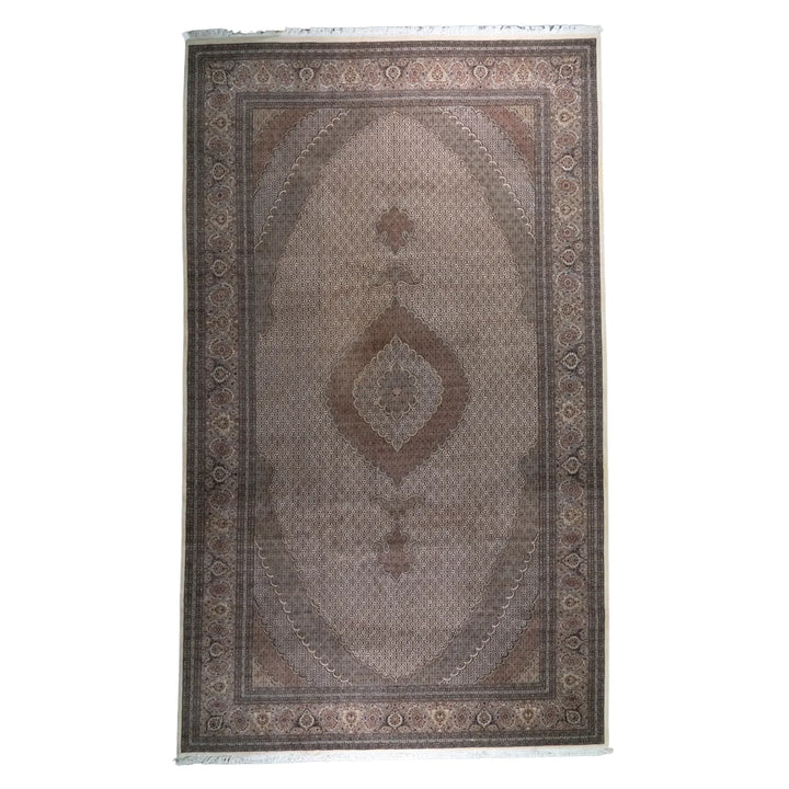 9' 8" x 16' 4" - BEIGE AND BROWN TABRIZ FISH DESIGN PERSIAN RUG ( 294 x 498 CM )