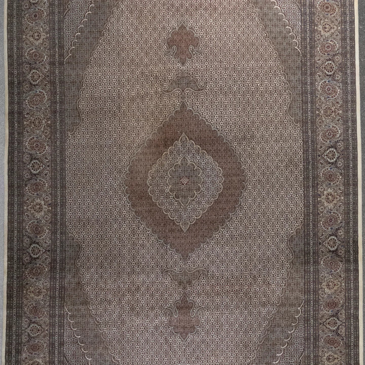 9' 8" x 16' 4" - BEIGE AND BROWN TABRIZ FISH DESIGN PERSIAN RUG ( 294 x 498 CM )