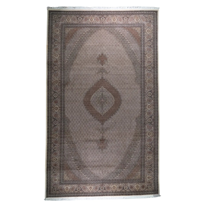 9' 9" x 16' 2" - BEIGE AND BROWN TABRIZ FISH DESIGN PERSIAN RUG ( 297 x 493 CM )