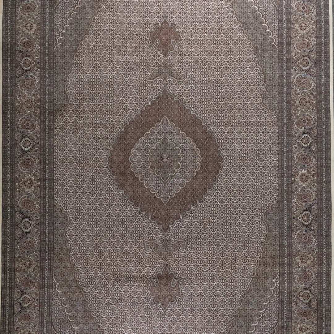 9' 9" x 16' 2" - BEIGE AND BROWN TABRIZ FISH DESIGN PERSIAN RUG ( 297 x 493 CM )