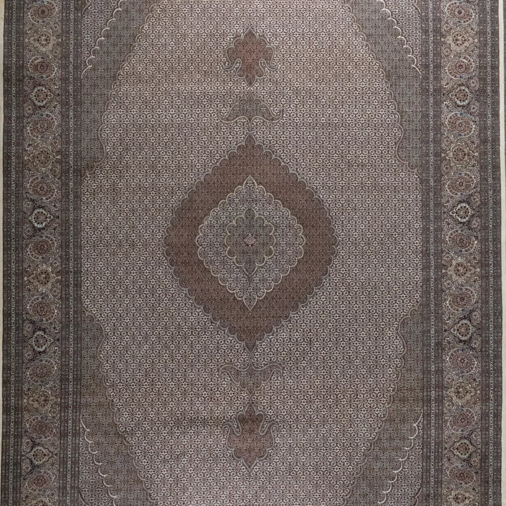 9' 9" x 16' 2" - BEIGE AND BROWN TABRIZ FISH DESIGN PERSIAN RUG ( 297 x 493 CM )