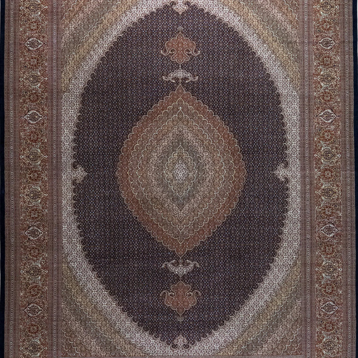 9' 10" x 13' 3" - NAVY AND ROSE TABRIZ FISH DESIGN PERSIAN RUG ( 300 x 404 CM )