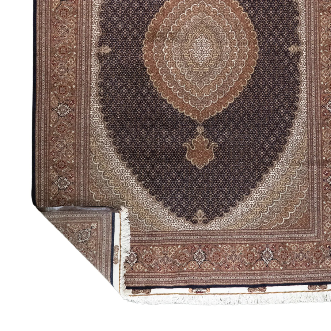 8' 3" x 11' 9" - GREEN AND BEIGE TABRIZ FISH DESIGN PERSIAN RUG ( 251 x 358 CM )