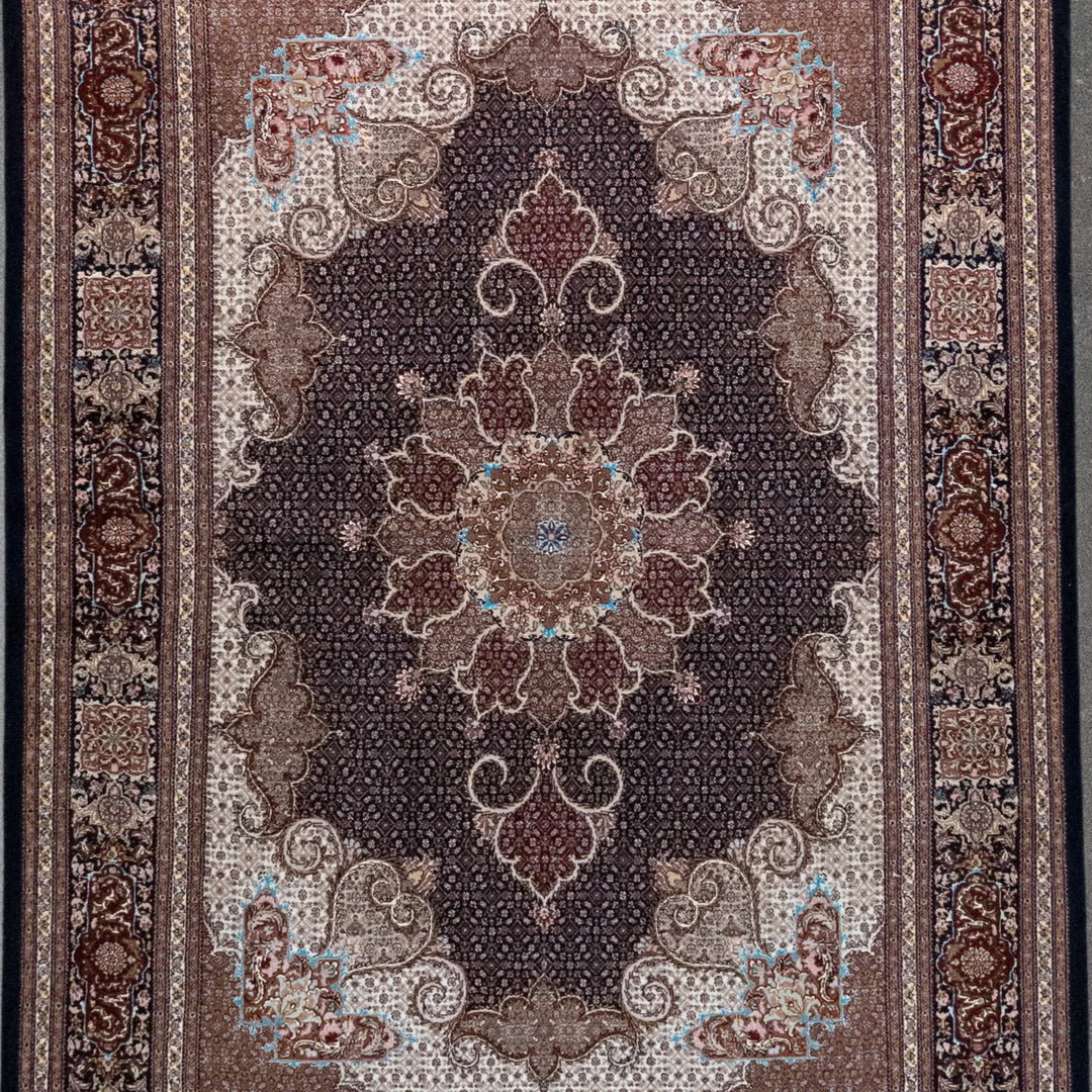 5' 0" x 7' 1" - NAVY AND NAVY TABRIZ FISH DESIGN PERSIAN RUG ( 152 x 216 CM )