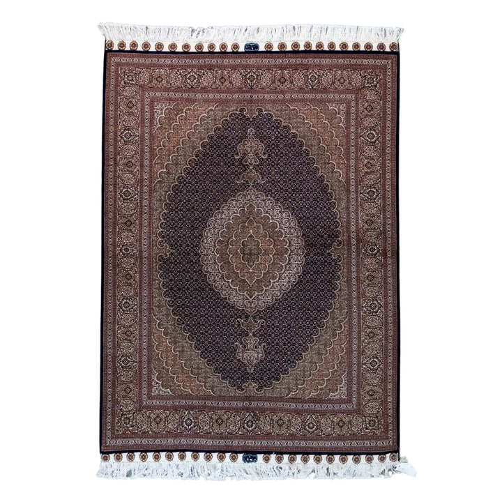 5' 1" x 6' 11" - NAVY AND GREEN TABRIZ FISH DESIGN PERSIAN RUG ( 155 x 211 CM )