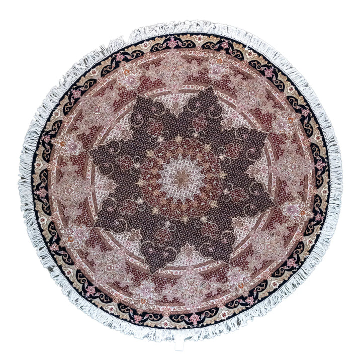 6' 7" x 6' 7" - NAVY AND ROSE TABRIZ FISH DESIGN PERSIAN RUG ( 200 x 200 CM )