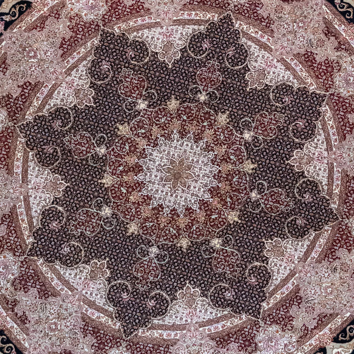 6' 7" x 6' 7" - NAVY AND ROSE TABRIZ FISH DESIGN PERSIAN RUG ( 200 x 200 CM )