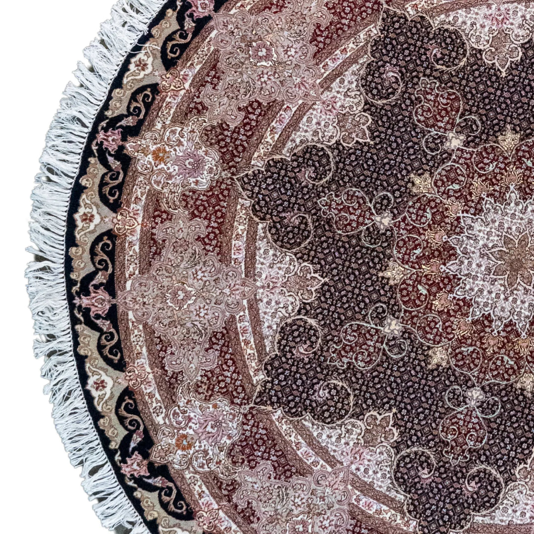 6' 7" x 6' 7" - NAVY AND ROSE TABRIZ FISH DESIGN PERSIAN RUG ( 200 x 200 CM )