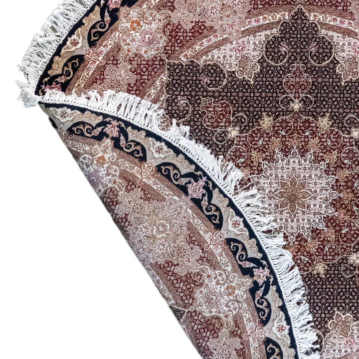 6' 7" x 6' 7" - NAVY AND ROSE TABRIZ FISH DESIGN PERSIAN RUG ( 200 x 200 CM )