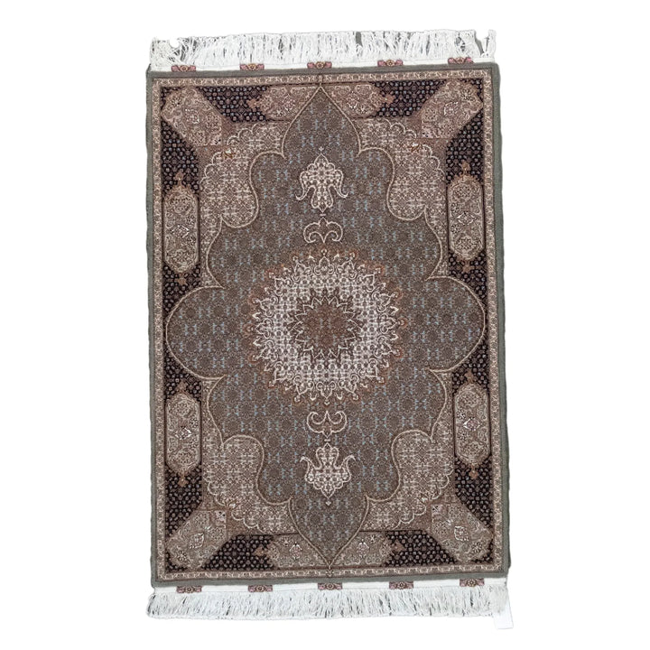 3' 5" x 4' 11" - GRAY AND NAVY TABRIZ FISH DESIGN PERSIAN RUG ( 104 x 150 CM )