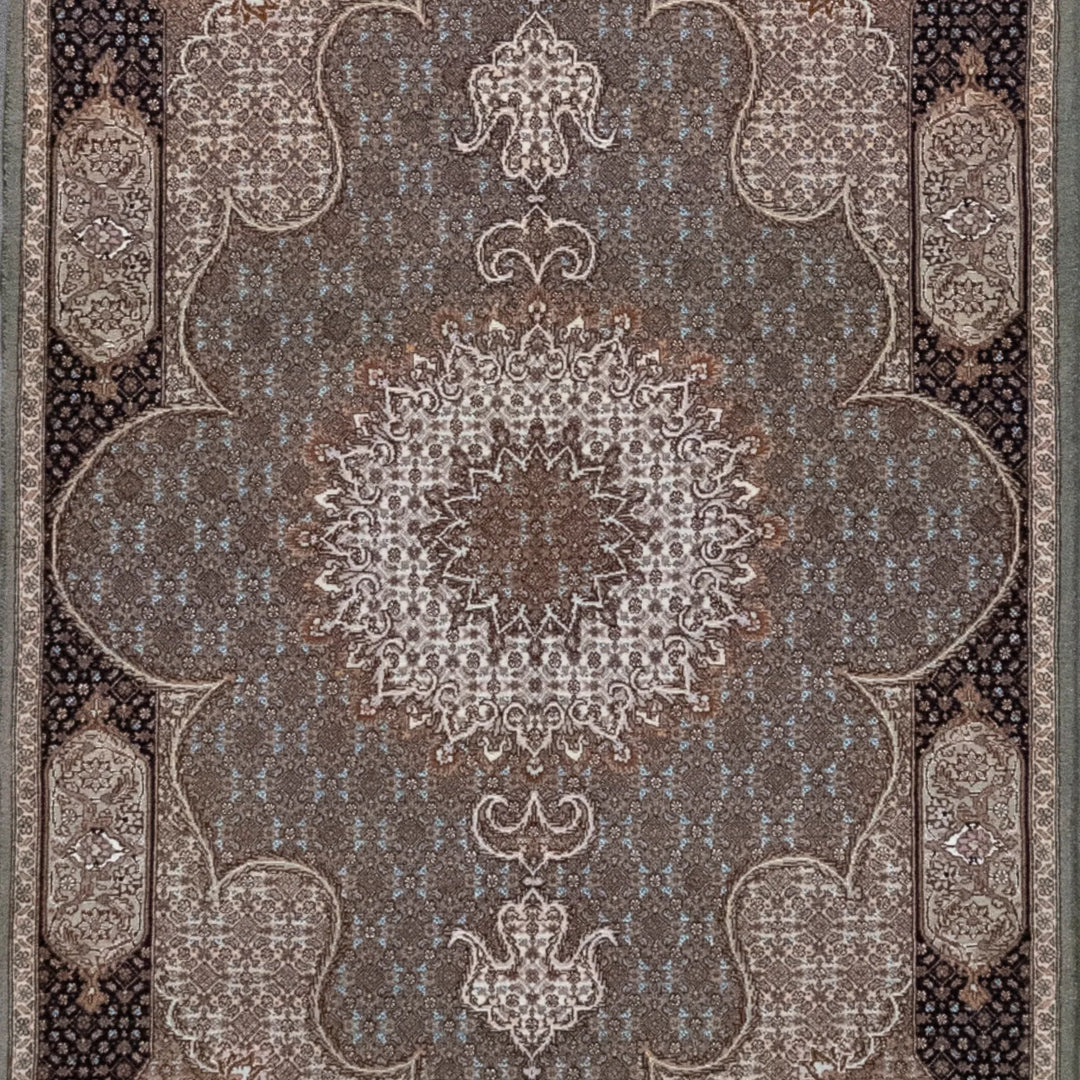 3' 5" x 4' 11" - GRAY AND NAVY TABRIZ FISH DESIGN PERSIAN RUG ( 104 x 150 CM )