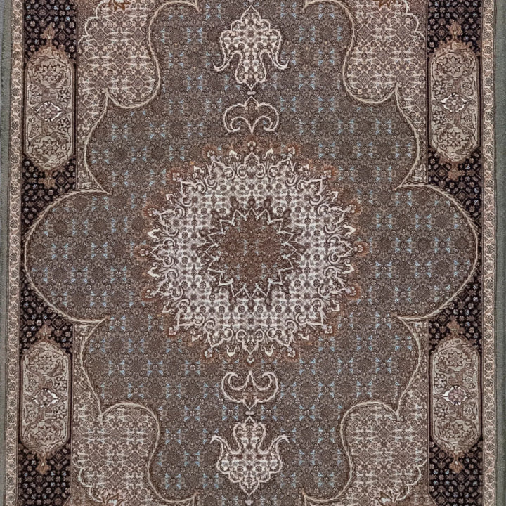 3' 5" x 4' 11" - GRAY AND NAVY TABRIZ FISH DESIGN PERSIAN RUG ( 104 x 150 CM )