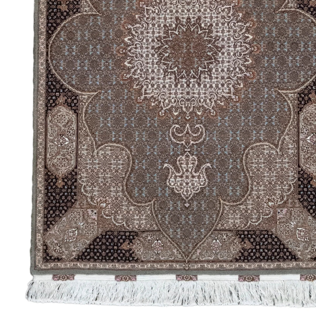 3' 5" x 4' 11" - GRAY AND NAVY TABRIZ FISH DESIGN PERSIAN RUG ( 104 x 150 CM )