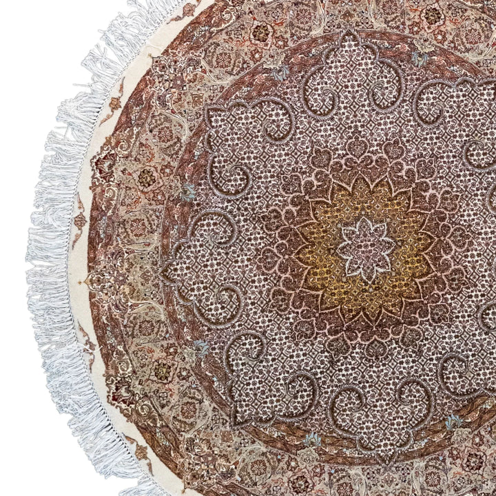 4' 11" x 4' 11" - BEIGE AND GREEN TABRIZ FISH DESIGN PERSIAN RUG ( 150 x 150 CM )