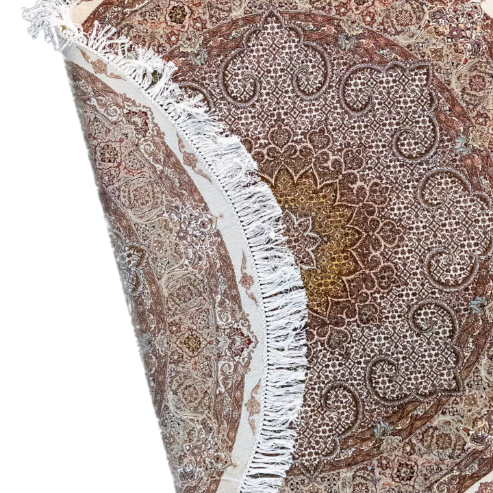 4' 11" x 4' 11" - BEIGE AND GREEN TABRIZ FISH DESIGN PERSIAN RUG ( 150 x 150 CM )