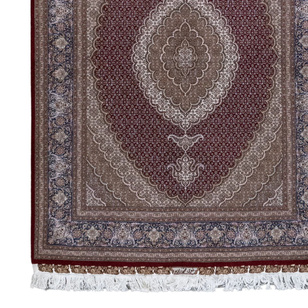 5' 2" x 6' 7" - RED AND NAVY TABRIZ FISH DESIGN PERSIAN RUG ( 157 x 200 CM )