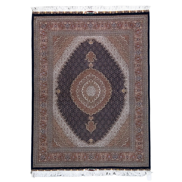 5' 1" x 6' 9" - NAVY AND BROWN TABRIZ FISH DESIGN PERSIAN RUG ( 155 x 206 CM )