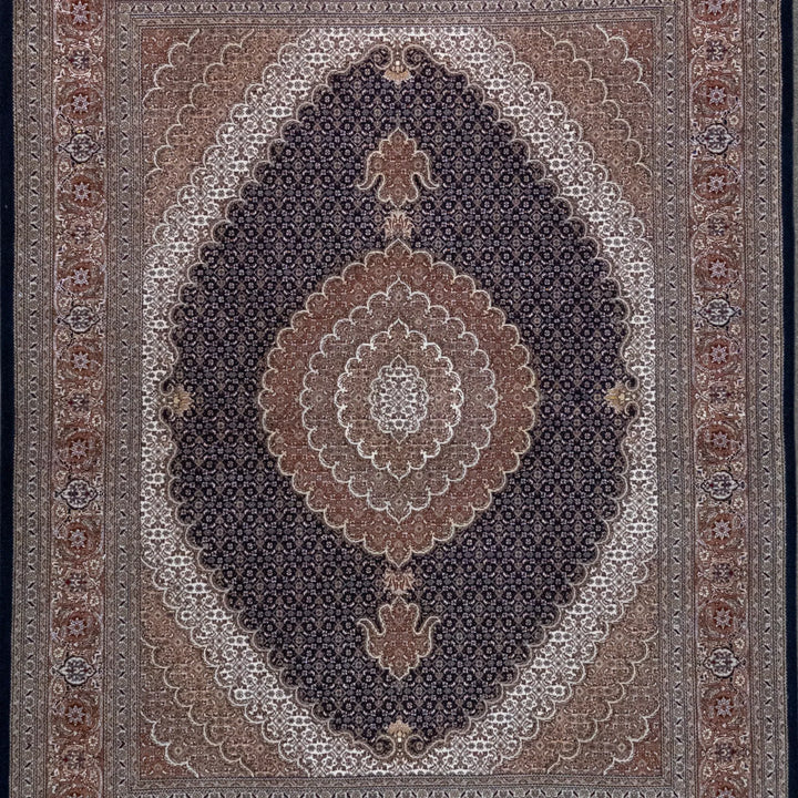 5' 1" x 6' 9" - NAVY AND BROWN TABRIZ FISH DESIGN PERSIAN RUG ( 155 x 206 CM )