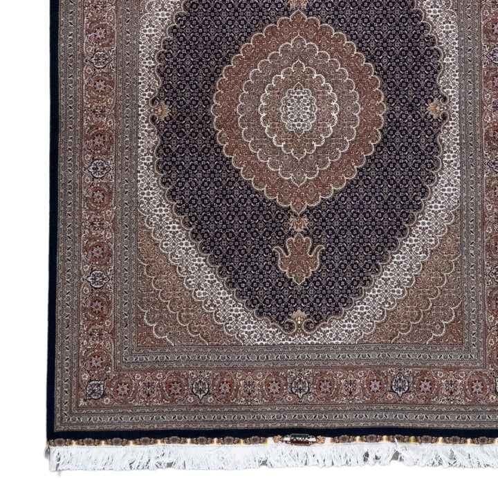 5' 1" x 6' 9" - NAVY AND BROWN TABRIZ FISH DESIGN PERSIAN RUG ( 155 x 206 CM )