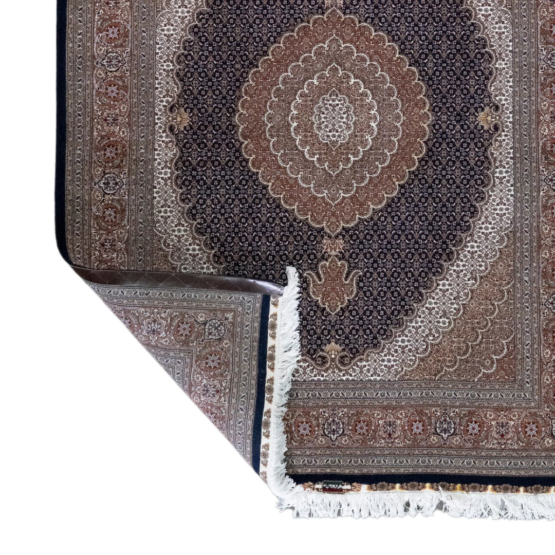 5' 1" x 6' 9" - NAVY AND BROWN TABRIZ FISH DESIGN PERSIAN RUG ( 155 x 206 CM )