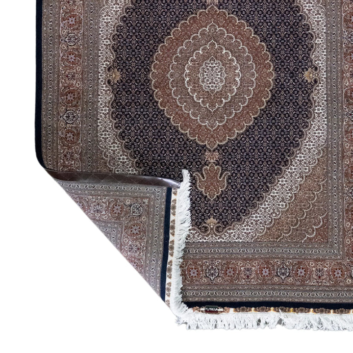 5' 1" x 6' 9" - NAVY AND BROWN TABRIZ FISH DESIGN PERSIAN RUG ( 155 x 206 CM )