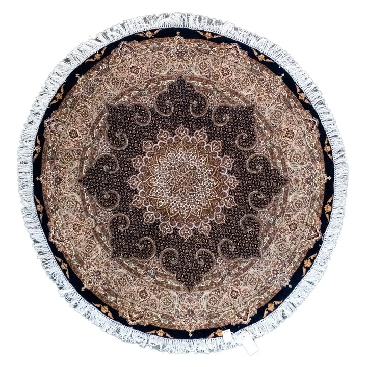 4' 11" x 4' 11" - NAVY AND ROSE TABRIZ FISH DESIGN PERSIAN RUG ( 150 x 150 CM )