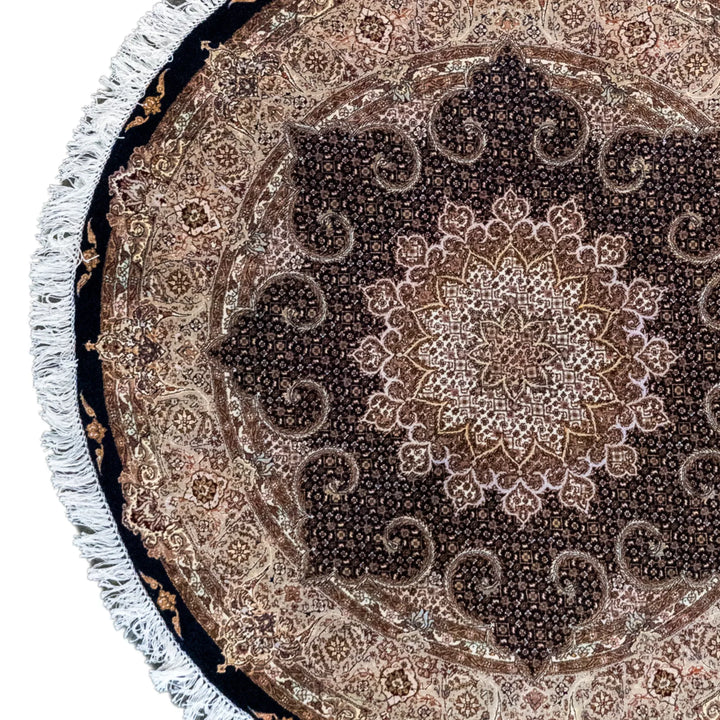 4' 11" x 4' 11" - NAVY AND ROSE TABRIZ FISH DESIGN PERSIAN RUG ( 150 x 150 CM )