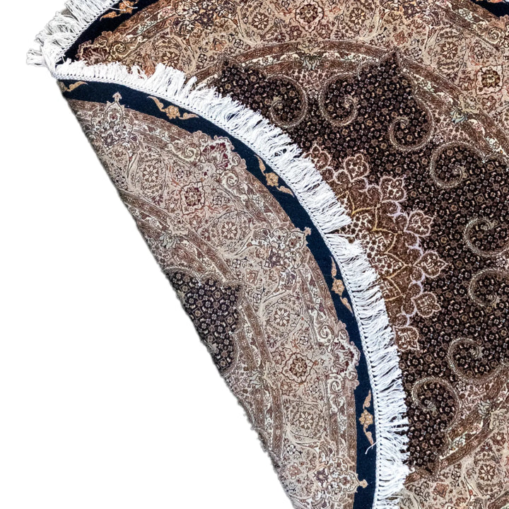 4' 11" x 4' 11" - NAVY AND ROSE TABRIZ FISH DESIGN PERSIAN RUG ( 150 x 150 CM )