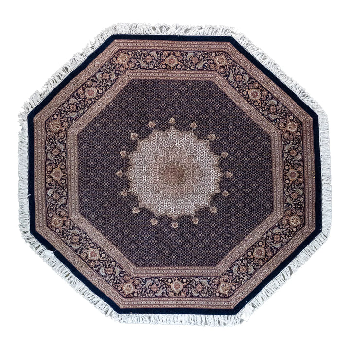 7' 1" x 7' 1" - NAVY AND NAVY TABRIZ FISH DESIGN PERSIAN RUG ( 216 x 216 CM )