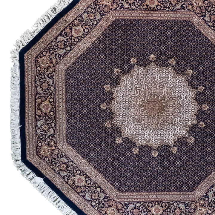 7' 1" x 7' 1" - NAVY AND NAVY TABRIZ FISH DESIGN PERSIAN RUG ( 216 x 216 CM )
