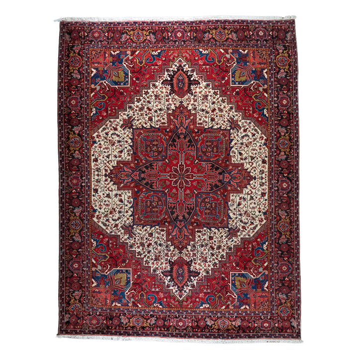 9' 10" x 13' 1" - RED AND NAVY HERIZ GEOMETRIC PERSIAN RUG ( 300 x 399 CM )