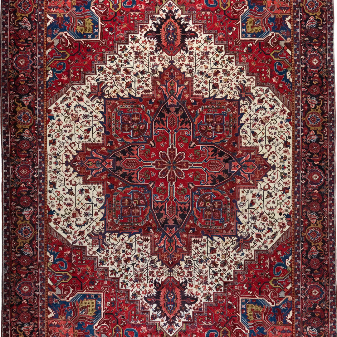 9' 10" x 13' 1" - RED AND NAVY HERIZ GEOMETRIC PERSIAN RUG ( 300 x 399 CM )