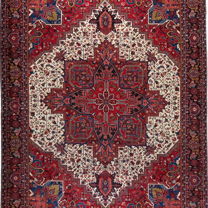 9' 10" x 13' 1" - RED AND NAVY HERIZ GEOMETRIC PERSIAN RUG ( 300 x 399 CM )