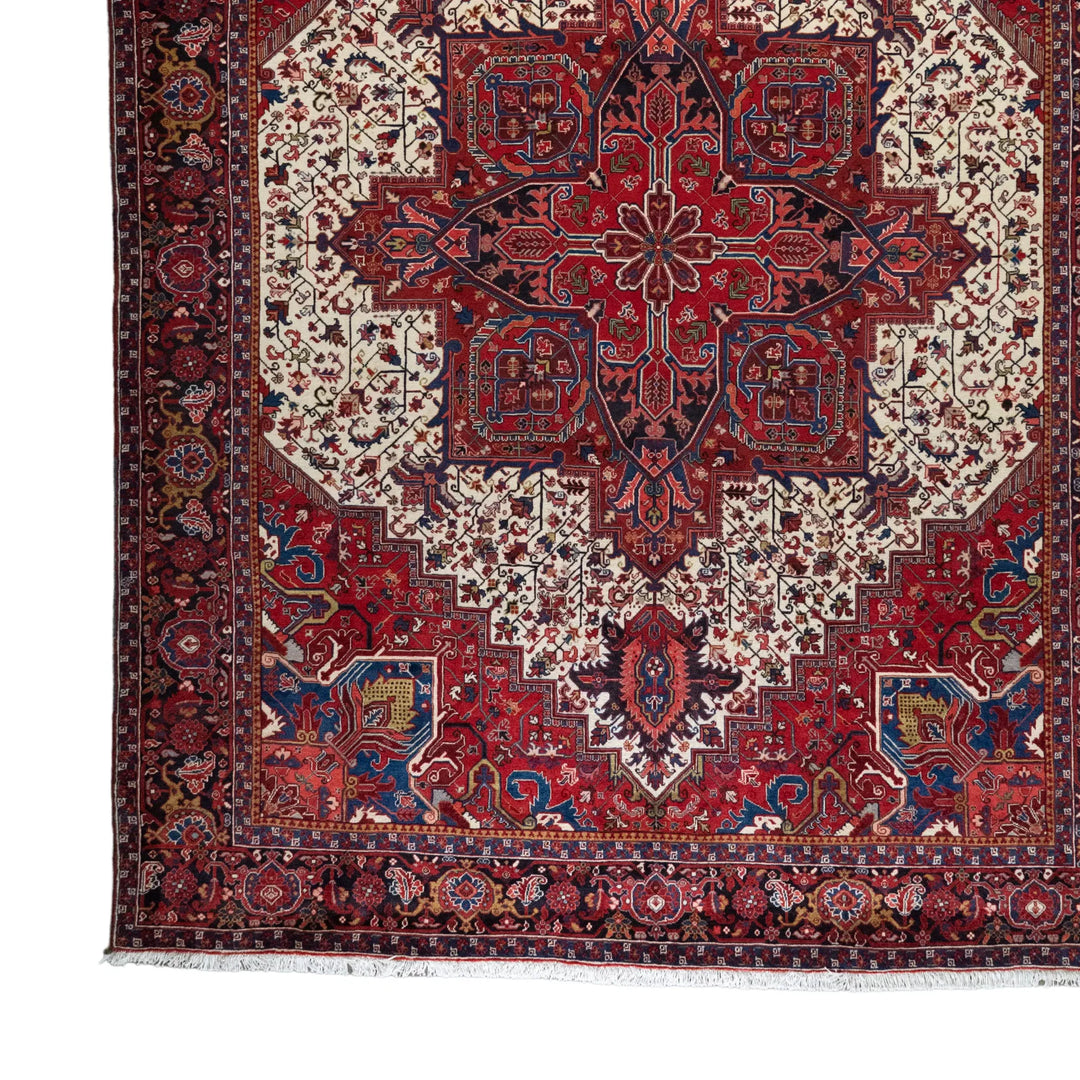 9' 10" x 13' 1" - RED AND NAVY HERIZ GEOMETRIC PERSIAN RUG ( 300 x 399 CM )