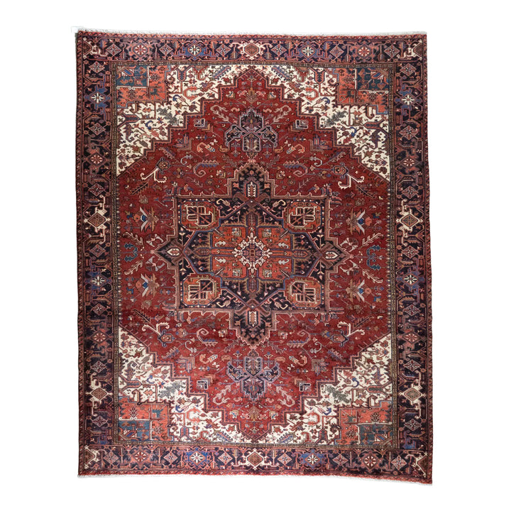 10' 2" x 12' 8" - RED AND NAVY HERIZ GEOMETRIC PERSIAN RUG ( 310 x 386 CM )