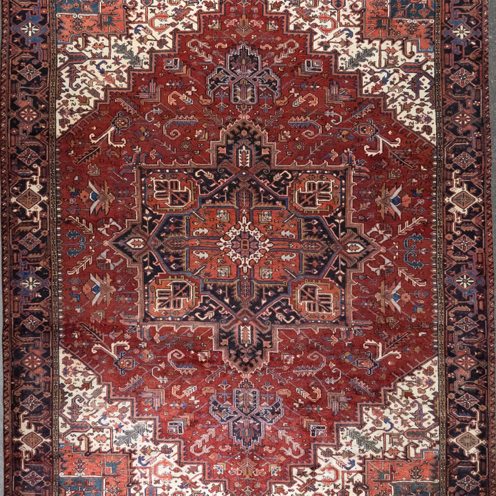 10' 2" x 12' 8" - RED AND NAVY HERIZ GEOMETRIC PERSIAN RUG ( 310 x 386 CM )