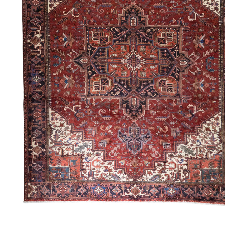 10' 2" x 12' 8" - RED AND NAVY HERIZ GEOMETRIC PERSIAN RUG ( 310 x 386 CM )