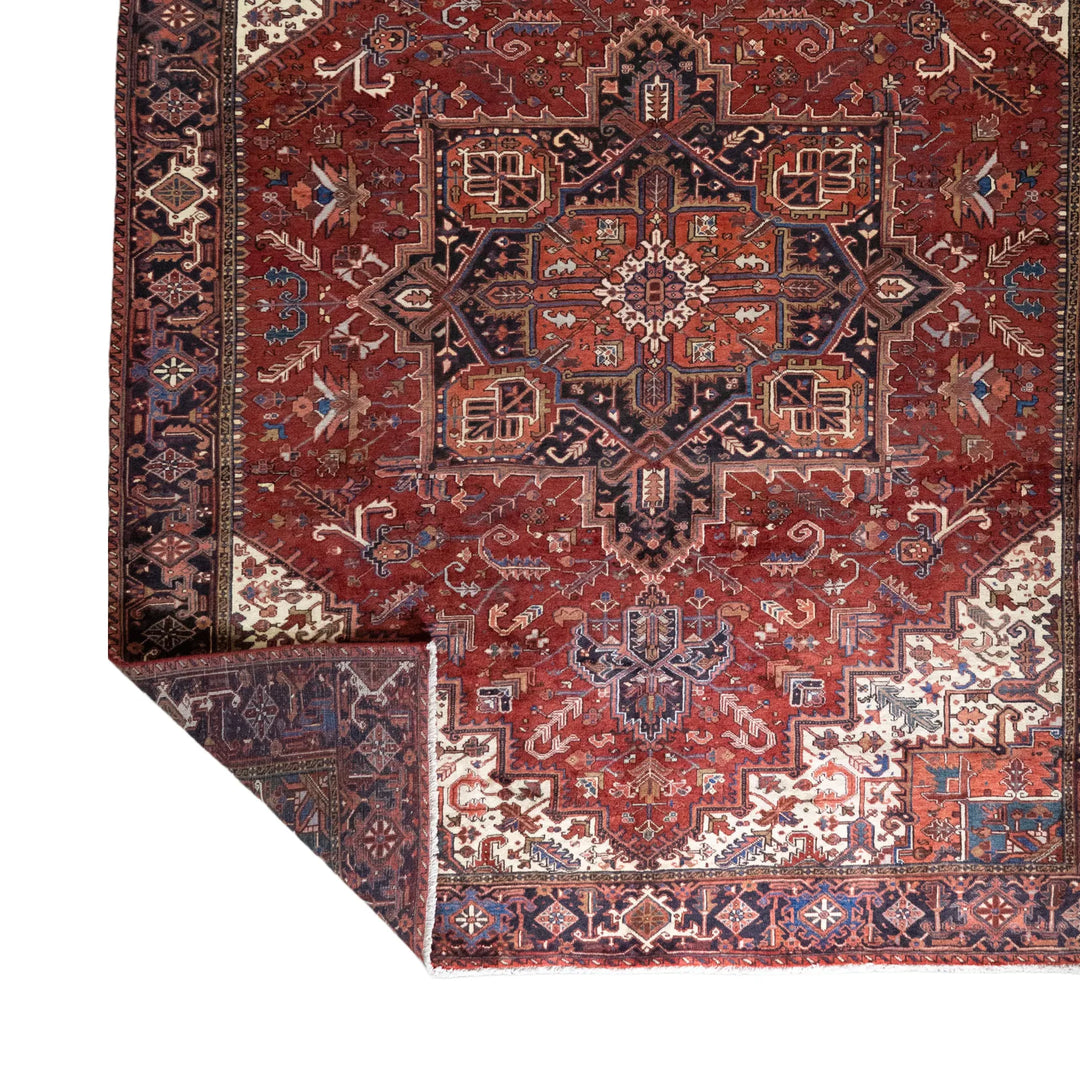 10' 2" x 12' 8" - RED AND NAVY HERIZ GEOMETRIC PERSIAN RUG ( 310 x 386 CM )