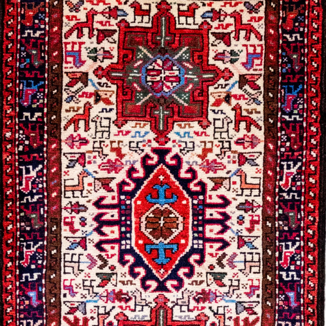 2' 0" x 3' 5" - RUST AND BLUE KARAJEH GEOMETRIC PERSIAN RUG ( 61 x 104 CM )