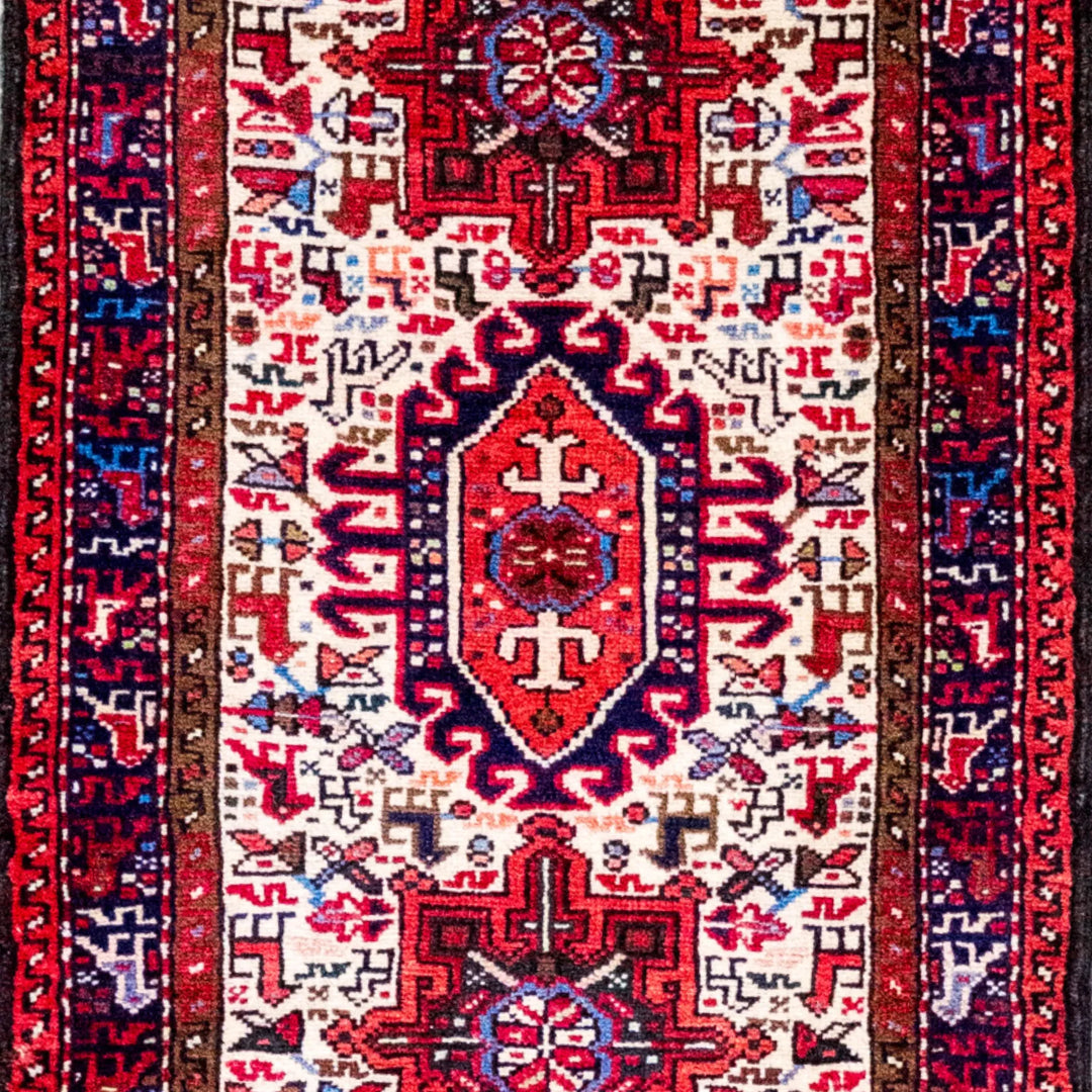 2' 0" x 3' 4" - RUST AND BLUE KARAJEH GEOMETRIC PERSIAN RUG ( 61 x 101 CM )