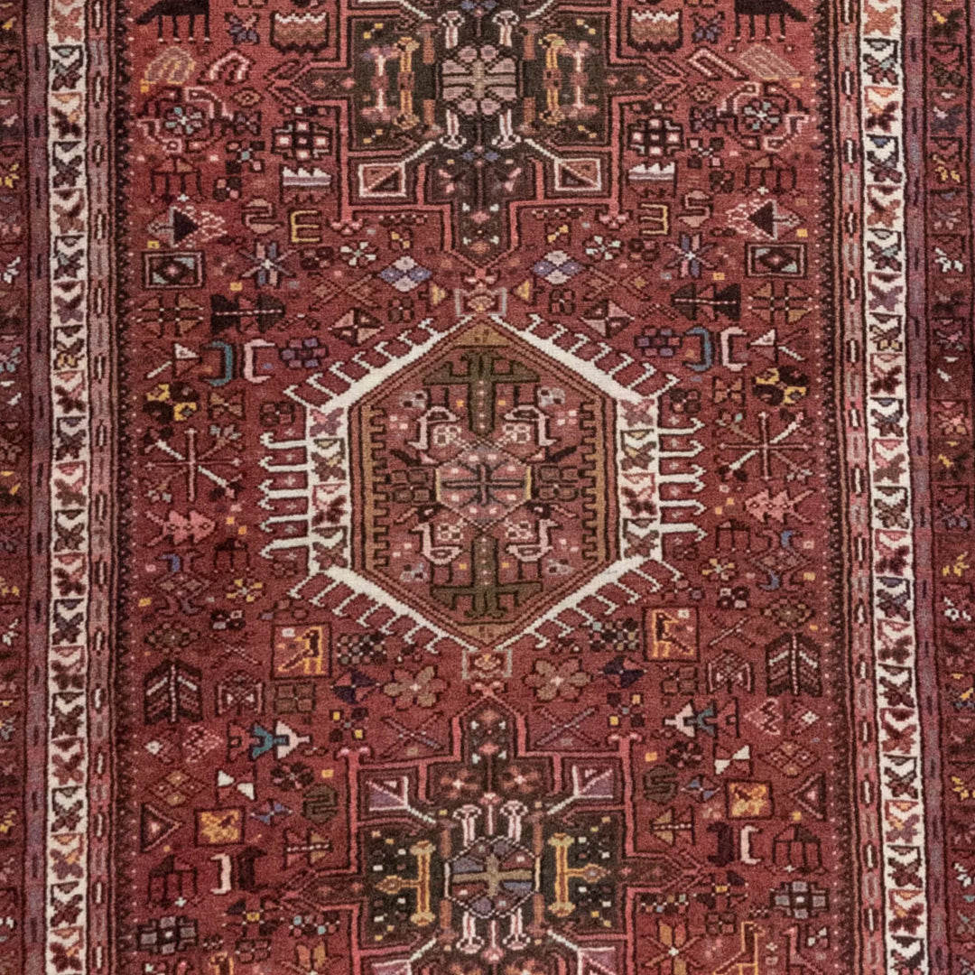 3' 5" x 15' 9" - RED AND NAVY KARAJEH GEOMETRIC PERSIAN RUG ( 104 x 480 CM )