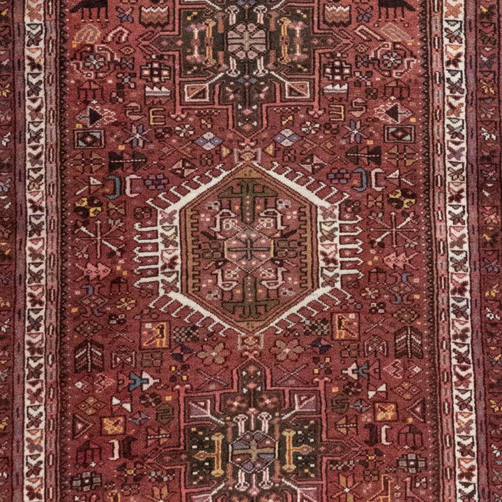 3' 5" x 15' 9" - RED AND NAVY KARAJEH GEOMETRIC PERSIAN RUG ( 104 x 480 CM )