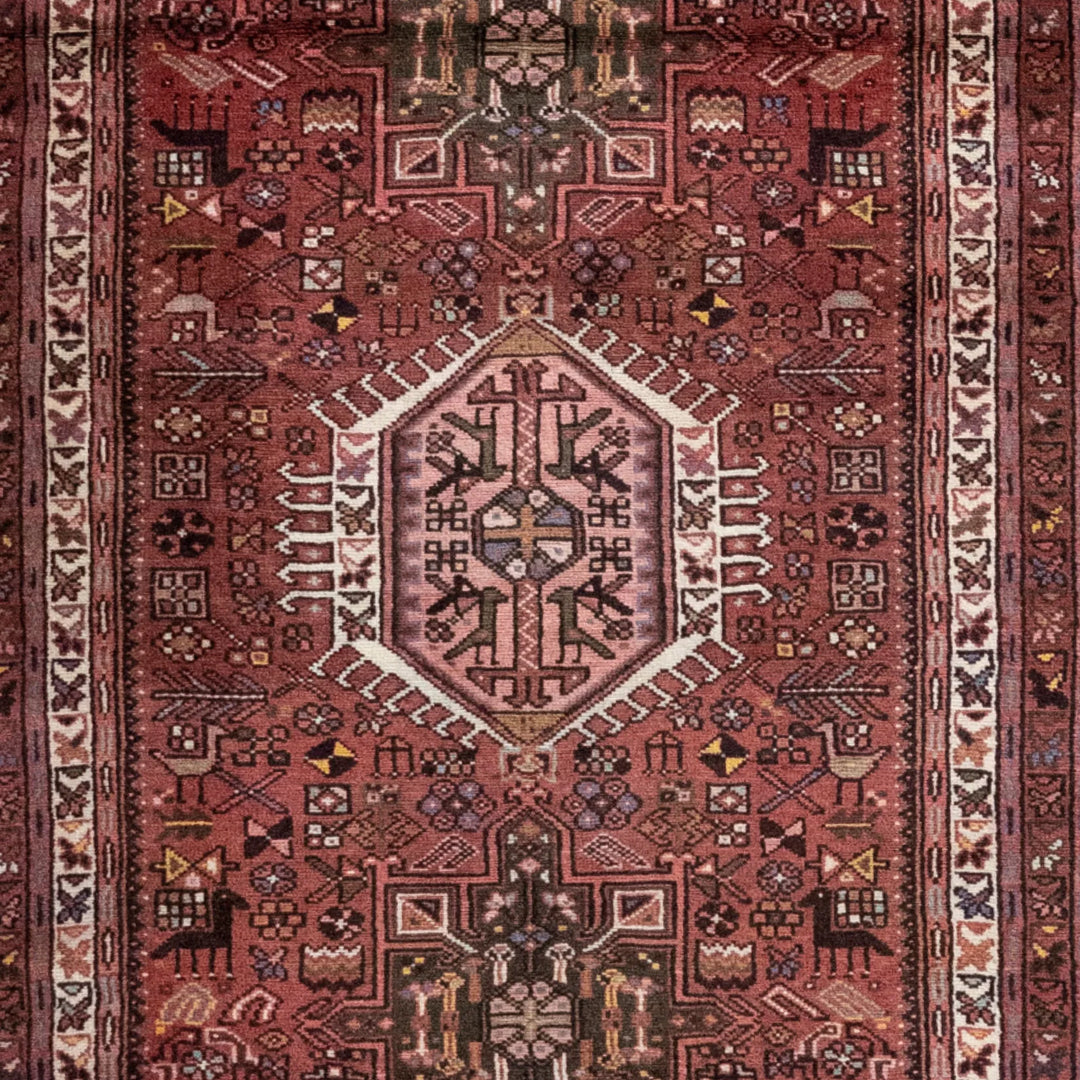 3' 5" x 15' 9" - RED AND NAVY KARAJEH GEOMETRIC PERSIAN RUG ( 104 x 480 CM )