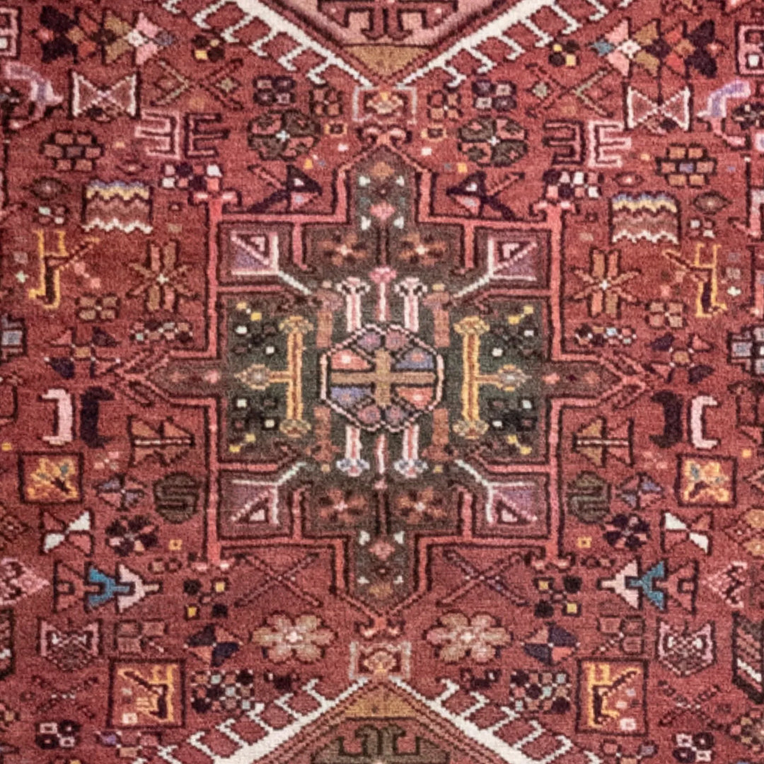 3' 5" x 15' 9" - RED AND NAVY KARAJEH GEOMETRIC PERSIAN RUG ( 104 x 480 CM )